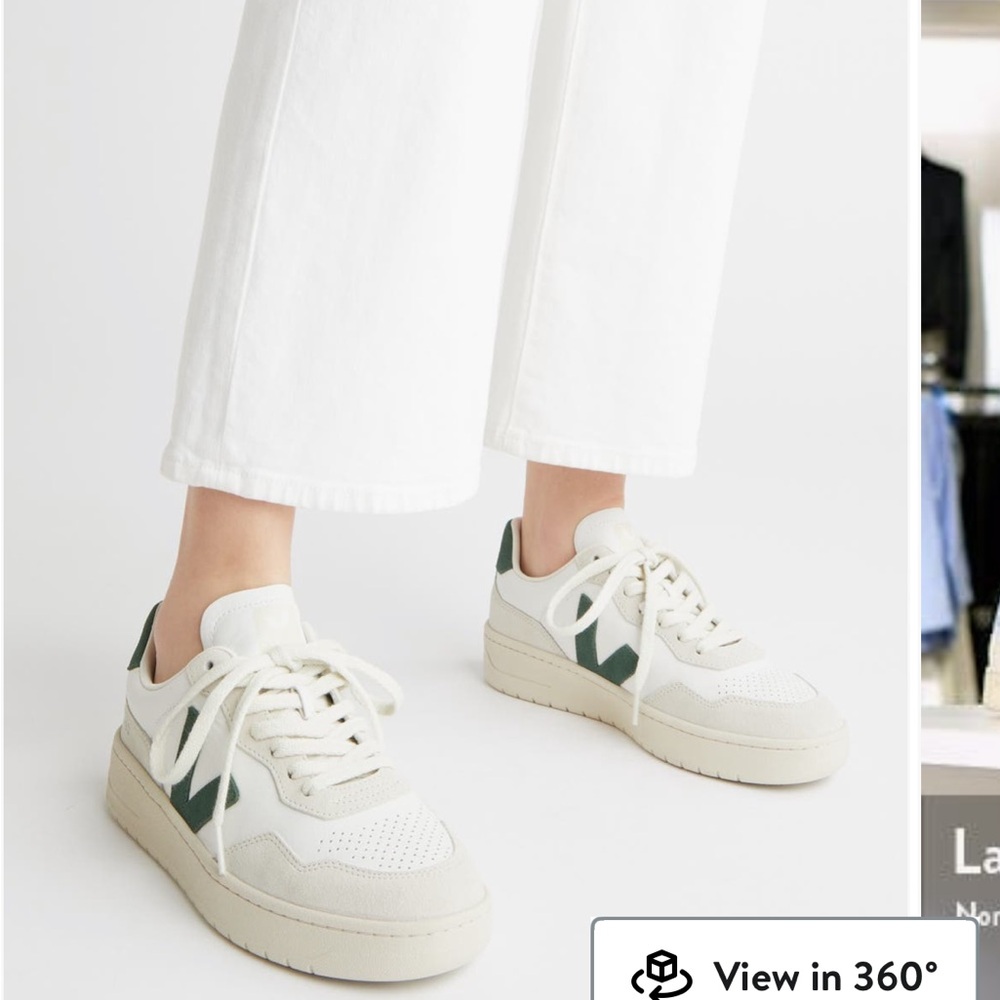 Veja V-90 Cream and Green Sneakers with Retro Style